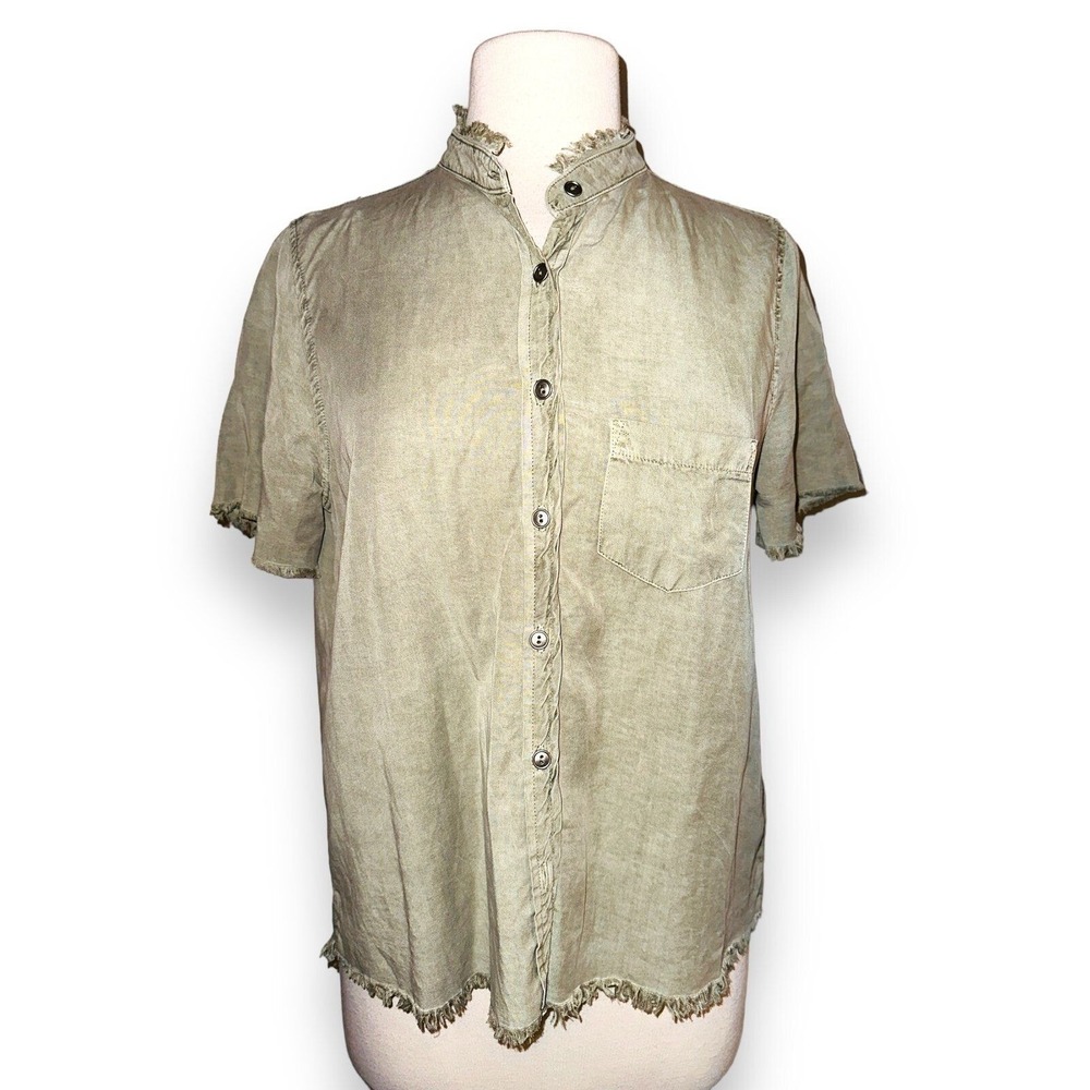FP3 Tea n Rose Women's Green Blouse Shirt Top Small Raw Hem